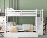 Wooden Twin Over Twin Bunk Beds With Staircase And 4 Storage Drawers, St... - $1,095.99
