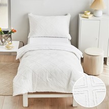 4 Pieces Tufted Toddler Bedding Set Solid White Jacquard Tufts, Soft And... - $62.69