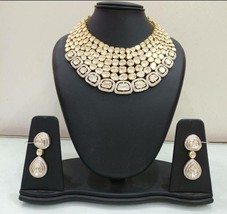 VeroniQ Trends-Bridal Diamond look 92.5 Silver Moissanite Polki Necklace Set - £1,961.40 GBP