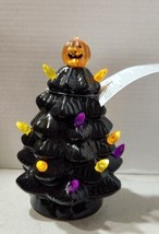 Mr. Halloween Mini 5” Ceramic Lighted Tree Black Orange Purple Battery New - $20.85