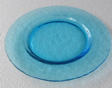 Rare Crystal Blue Color Glass 8&quot; Pressed Bubble Design Side Plate By Ele... - $9.99