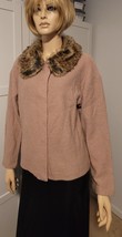 VTG ~ Evan  Picone Beige Wool Faux Fur Detachable Collar Jacket ~  Petite - £24.03 GBP