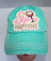 Kbethos Sip Happens Adjustable Strapback Ball Cap Trucker Hat Distressed - £6.75 GBP