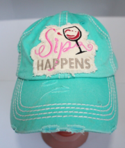 Kbethos Sip Happens Adjustable Strapback Ball Cap Trucker Hat Distressed - £6.71 GBP