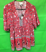 Women&#39;s Paisley Print Short Sleeve Blouse - Knox Rose; Red XS - $15.99