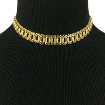 VICTORIAN REVIVAL brass book chain collar necklace - vtg gold-tone 14.25&quot; choker - £27.65 GBP