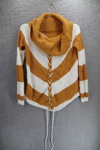 Derek heart Lace Up Back Knitted Sweater Cowl Neck Yellow/ White Sz S - $11.88