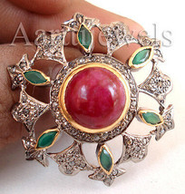 Victorian 1.42 ct Rose Cut Diamond Ruby Emerald Ring Shop Early &amp; Save - $935.90