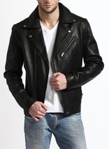 Stylish Black Genuine Lambskin Leather Men&#39;s Jacket Handmade Biker Motorcycle - £83.80 GBP