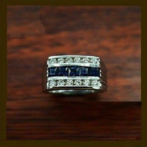 Blue Sapphire &amp; Simulated Diamond Pinky Men&#39;s Wedding Ring 925 Silver in Size 10 - £150.62 GBP