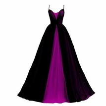 Gothic Prom Dress Spaghetti Straps Black Tulle Ball Gown Wedding Dress Purple 2 - £87.31 GBP