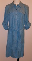 NWT Dialogue Blue Linen Blend Dress Size PXS Belted Tabbed Sleeves QVC P... - £15.73 GBP