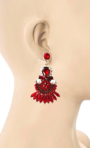 2.5” Long Red AB acrylic Crystals Statement Evening Earrings Drag Queen ... - £14.81 GBP