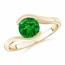 ANGARA Semi Bezel-Set Solitaire Round Emerald Bypass Ring for Women in 14K Gold - £2,252.02 GBP