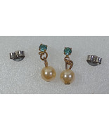 Faux Pearl Blue Gem Earrings Vintage Pair 1990s Stud Dangle Girls Retro - $4.99