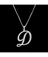 Silver D CZ Monogram Pendant Chain Necklace Rhinestone Crystal Initial C... - $44.55