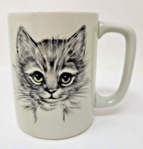 VTG Otagiri Kitten Coffee Cup 4in Cat Mug Tea Gray Green Eyes Japan White W2 - £12.70 GBP