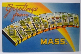 Greetings From Westborough Massachusetts Large Big Letter Linen Postcard Unused - £10.62 GBP