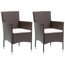 Outdoor Garden Patio 2 pcs Poly Rattan Brown Dining Lounge Chairs With C... - $158.78