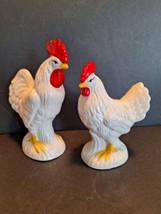 Vintage Pair of Taiwan Ceramic Rooster/Hen Figurines White/Red/Yellow 6&quot;... - $24.74
