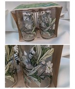 Set of 4 Libbey Cooler Glasses 16 oz Clear Green White Flower Bloom 399 NEW - $86.18 CAD