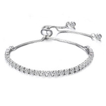 Crystals By Swarovski Slider Tennis Bracelet Sterling Silver Plate Up to 10 Inch - £35.57 GBP