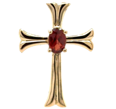 14k Yellow Gold Garnet Gemstone Cross Pendant 1.3g - $3,725.34 MXN