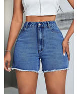 Raw Hem High Waist Denim Shorts - $54.61 CAD