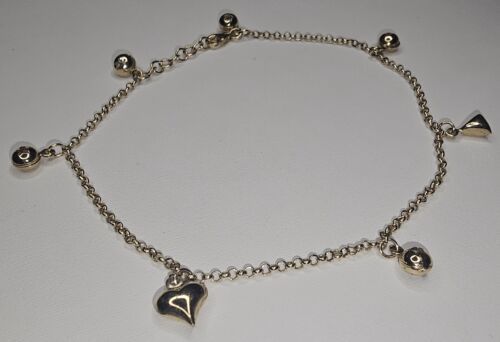 10k Solid Gold Heart Ball Triangle Dangle Charm Anklet Bracelet Adjustable Item image 2