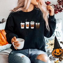 Fall Coffee Graphic Pullover Hoodie  Spice Latte Iced Warm Cozy Autumn Orange Ho - £59.66 GBP
