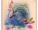 Thanksgiving Greetings Turkey Embossed Airbrushed Gilt UNP DB Postcard W7 - $7.87