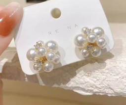 High-grade sense light luxury crystal pearl stud temperament earrings girl - £15.51 GBP