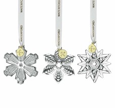 Waterford Crystal 3 PC. Mini Ornament Set Snowflake Star Poinsettia #1059696 New - £62.85 GBP