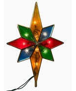 Christmas Light Up Star Top Hard Plastic Stained Glass Panes Look - £21.50 GBP