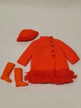 Vintage Barbie Fiery Felt #1789 Outfit Orange Coat Hat Rain Boots 1970-71 - £34.84 GBP