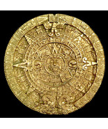 Aztec Maya Calendar sculpture 13&quot; (gold finish) Replica Reproduction - $79.39 CAD