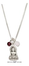Sterling Silver 18&quot; Sitting Buddha Pendant Necklace with Garnet &amp; Rose Quartz - £50.70 GBP+