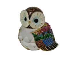 Crystal Brass Owl with Colorful Enamel &amp; Rhinestones - £50.83 GBP