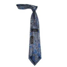 Men's 100% Silk Necktie By Bruno Piattelli Paisley Floral Fancy BP11 Blue Gray image 3