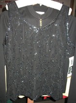 NWT Womens XL Life &amp; Style New York Black Metallic Beaded Tank Top Blous... - £14.74 GBP