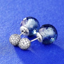 925 Sterling Silver Shimmering Drops, Midnight Blue Crystals &amp; Clear CZ Earrings - £19.61 GBP