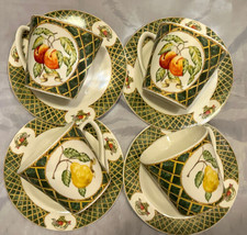 American Atelier Lattice Fruit Design Cups Saucers (8pc) 8 oz Porcelain - $28.00