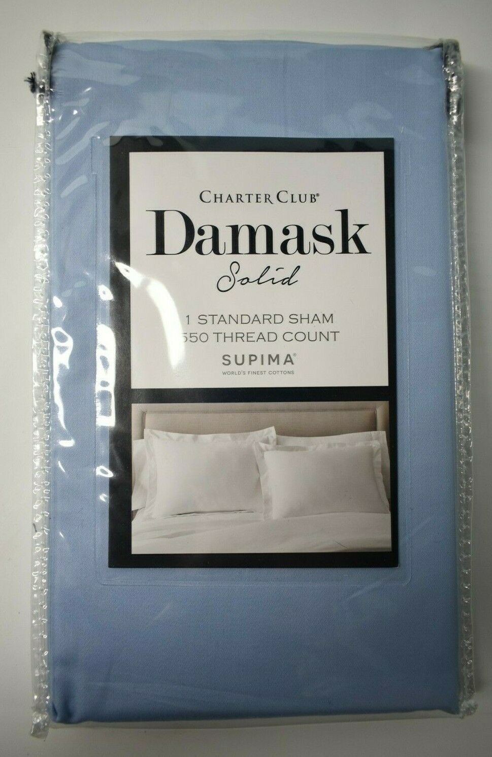 1 Charter Club Damask Solid Standard Pillow Sham 550 Thread Count Supima Blue - £18.94 GBP