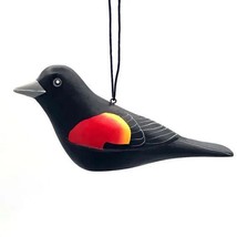 Red Winged Blackbird Bird Fair Trade Nicaragua Wood Handcrafted Ornament - $16.78