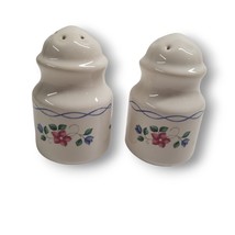 Salt Pepper Shakers Pfaltzgraff Bonnie Brae Stoneware  Blue Pink Flowers USA S&amp;P - £12.90 GBP