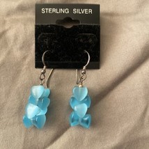 Pierced Earrings Blue Heart Bead Clusters Dangle 1.5” Long New - £4.85 GBP