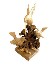 Hand Carved Rare Vintage Wooden Birds Sculpture 3 Birds Beautiful Detail 9x7 In - £127.09 GBP