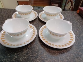 Vtg Set of 4 Butterfly Gold Corelle Corning Pyrex Coffee Tea Cup &amp; Saucers - $369.26 MXN