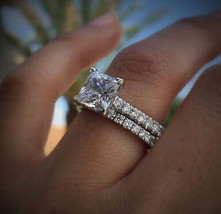 Princess Cut 3.10Ct White Moissanite Engagement Ring Set 14K White Gold Size 8.5 - £263.86 GBP