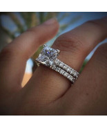 Princess Cut 3.10Ct White Moissanite Engagement Ring Set 14K White Gold ... - £270.42 GBP